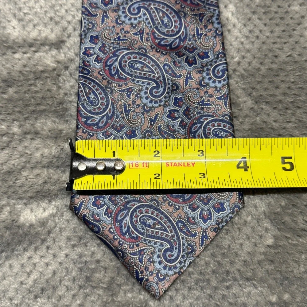 Lazarus Mens Silk Paisley Tie Blue Red Tan Geometric Made‎ in USA RN 21836